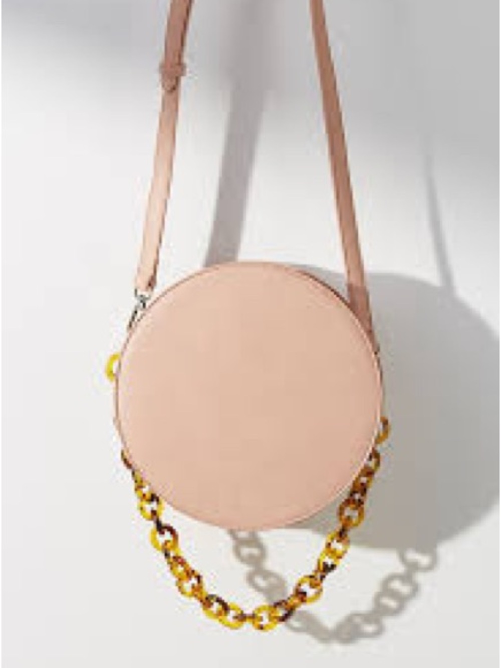 Round Crossbody Bag in Blush Pink with Tortoiseshell Chain